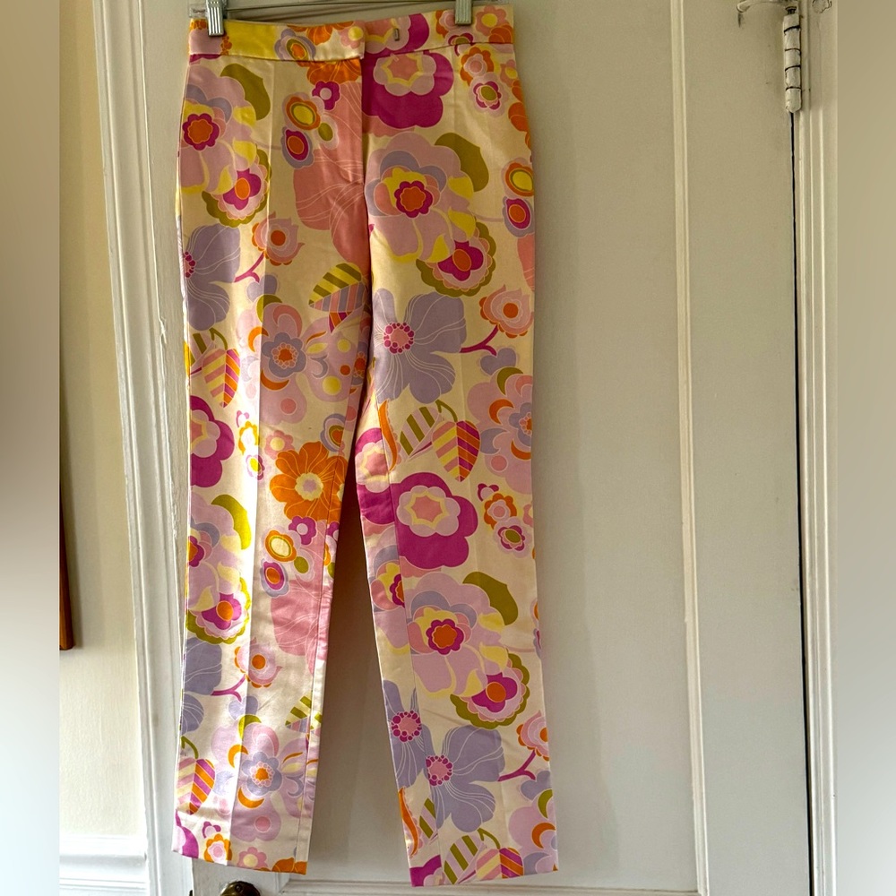 Vintage Moschino Silk Cotton Floral Pants Dopamine Festive - Picture 4 of 7